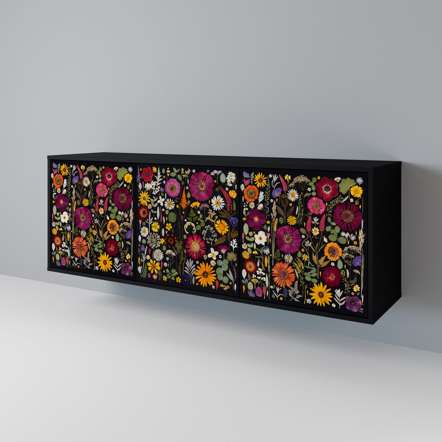 MIDNIGHT GARDEN 3-Door Sideboard in Black Finish