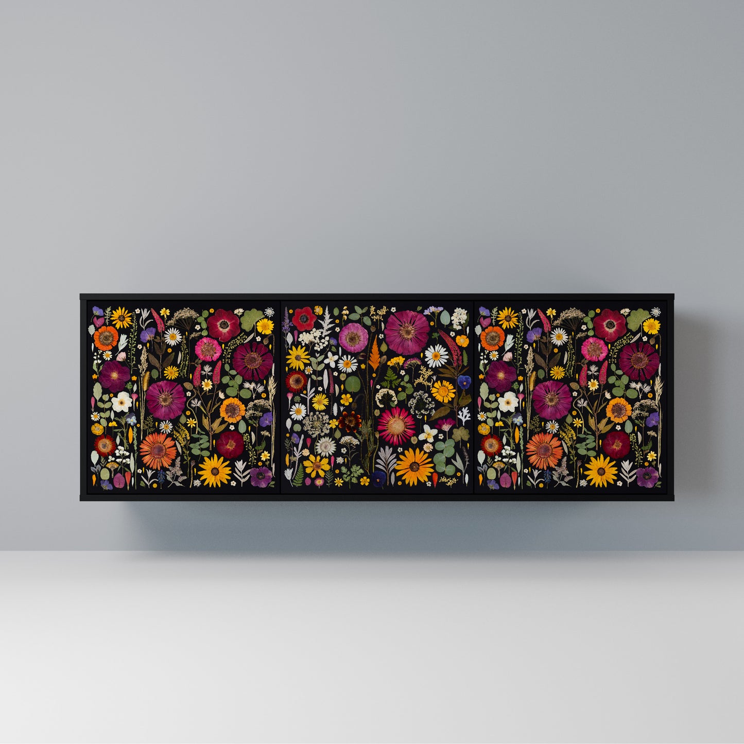 MIDNIGHT GARDEN 3-Door Sideboard in Black Finish
