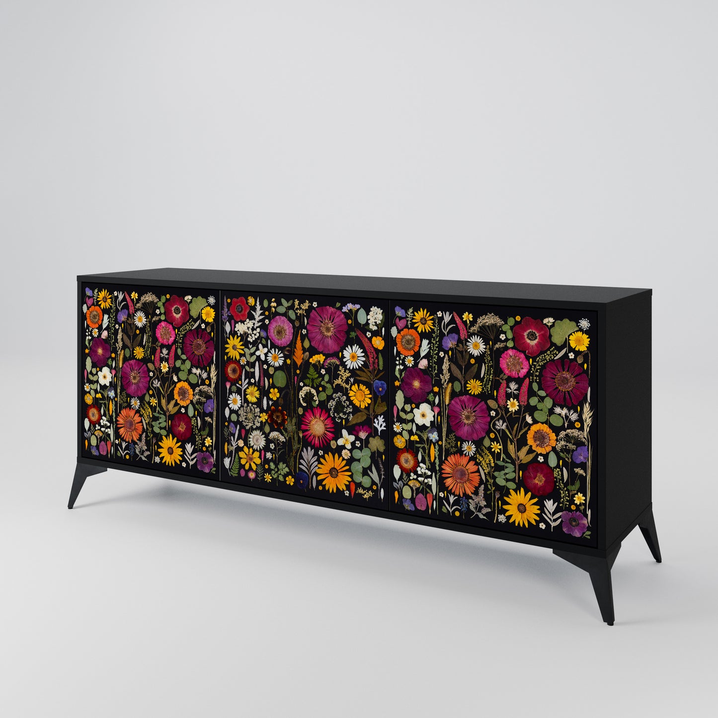 MIDNIGHT GARDEN 3-Door Sideboard in Black Finish