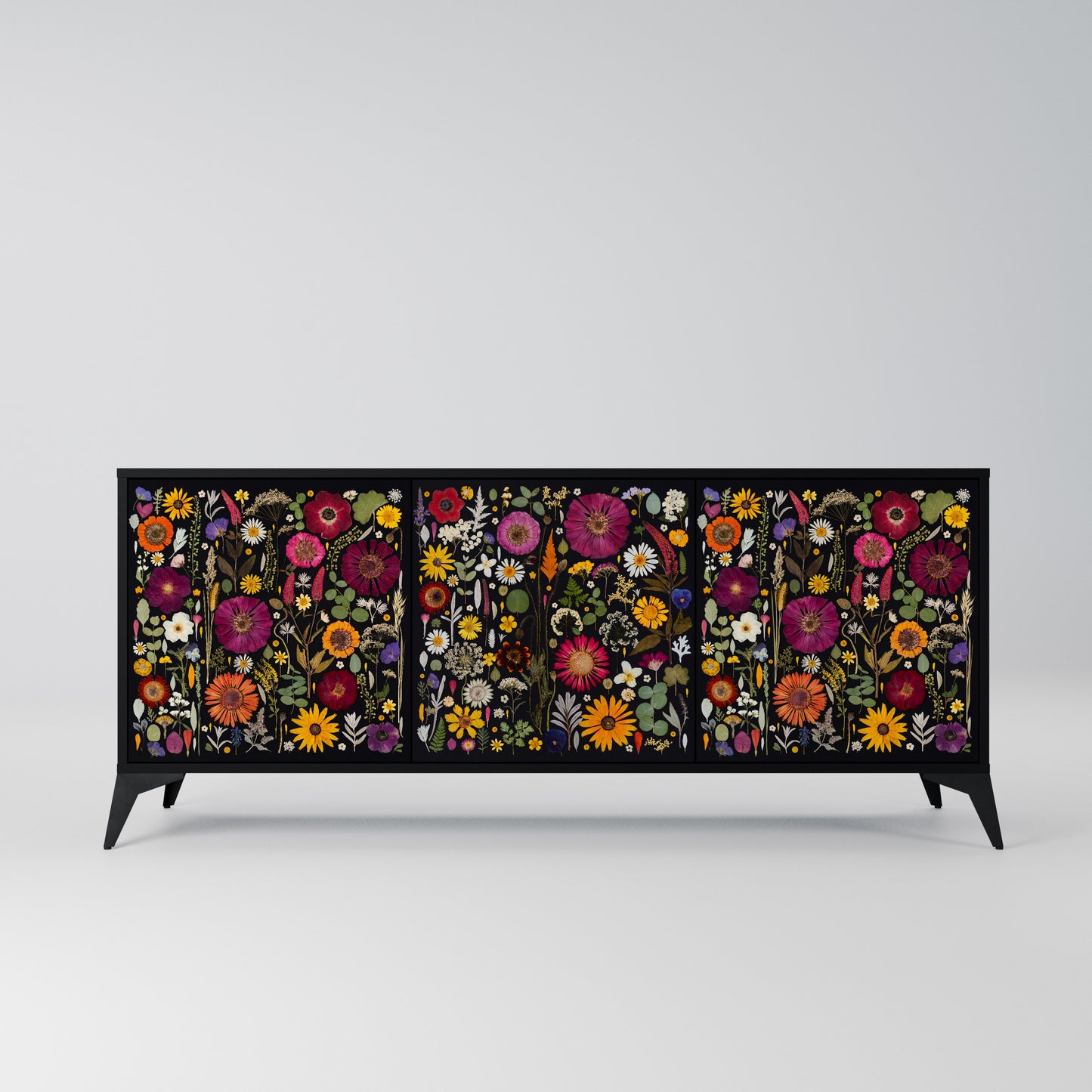 MIDNIGHT GARDEN 3-Door Sideboard in Black Finish