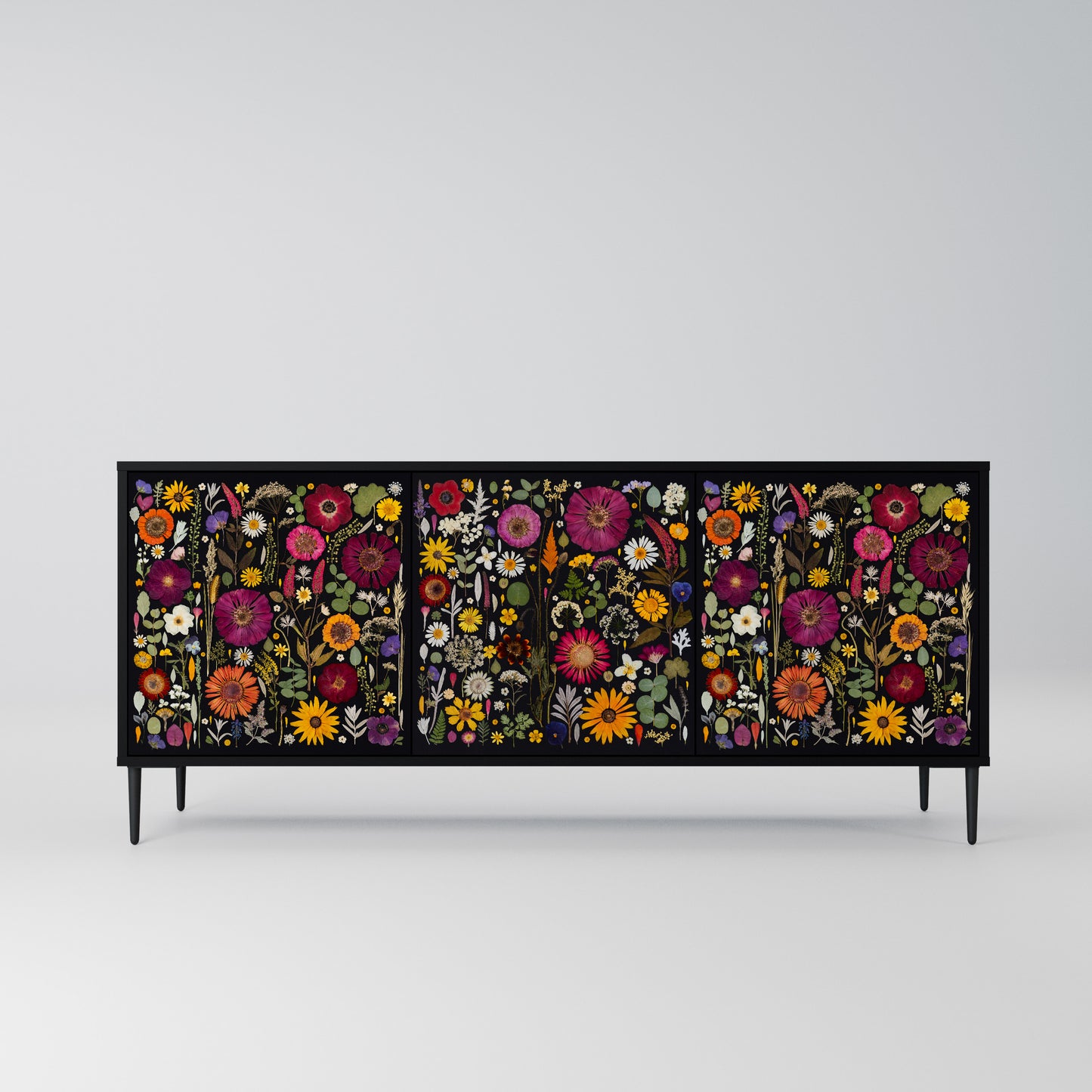MIDNIGHT GARDEN 3-Door Sideboard in Black Finish