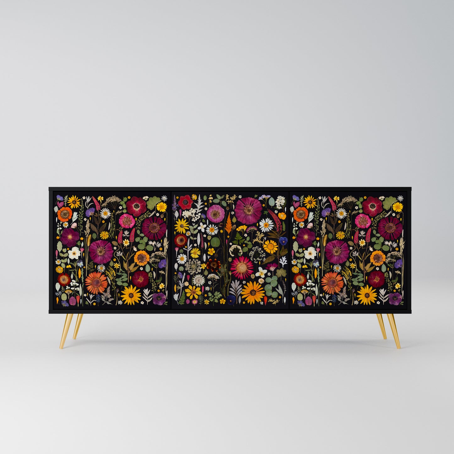 MIDNIGHT GARDEN 3-Door Sideboard in Black Finish