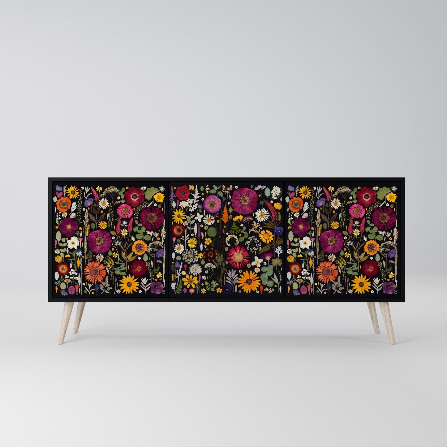 MIDNIGHT GARDEN 3-Door Sideboard in Black Finish