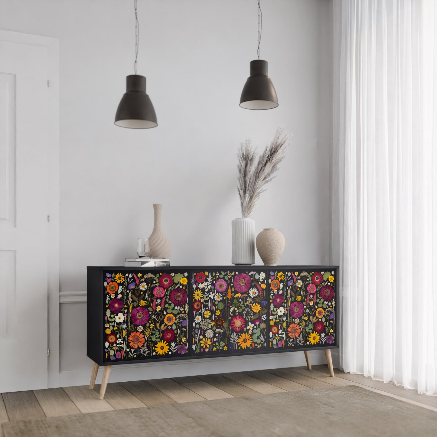 MIDNIGHT GARDEN 3-Door Sideboard in Black Finish