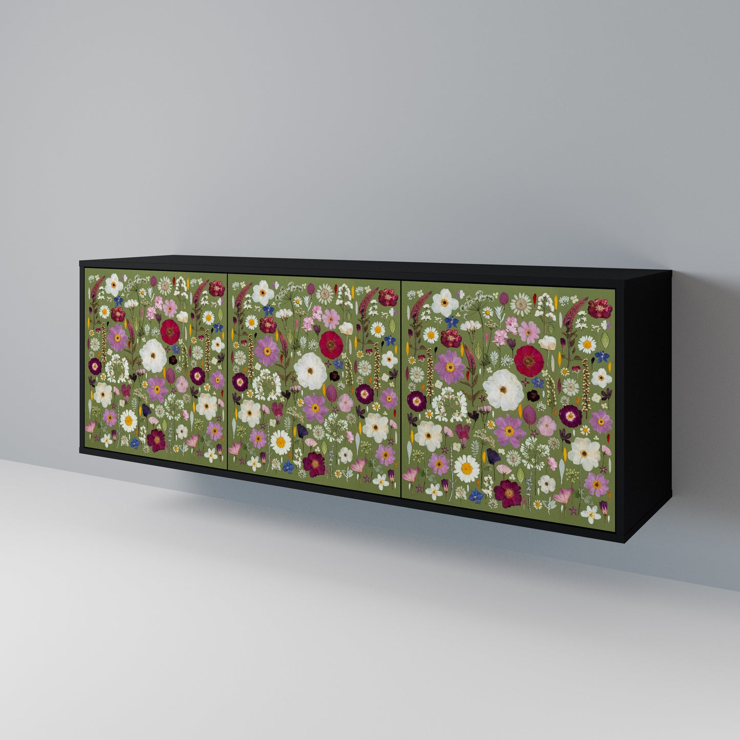 WILD GARDEN 3-Door Sideboard in Black Finish