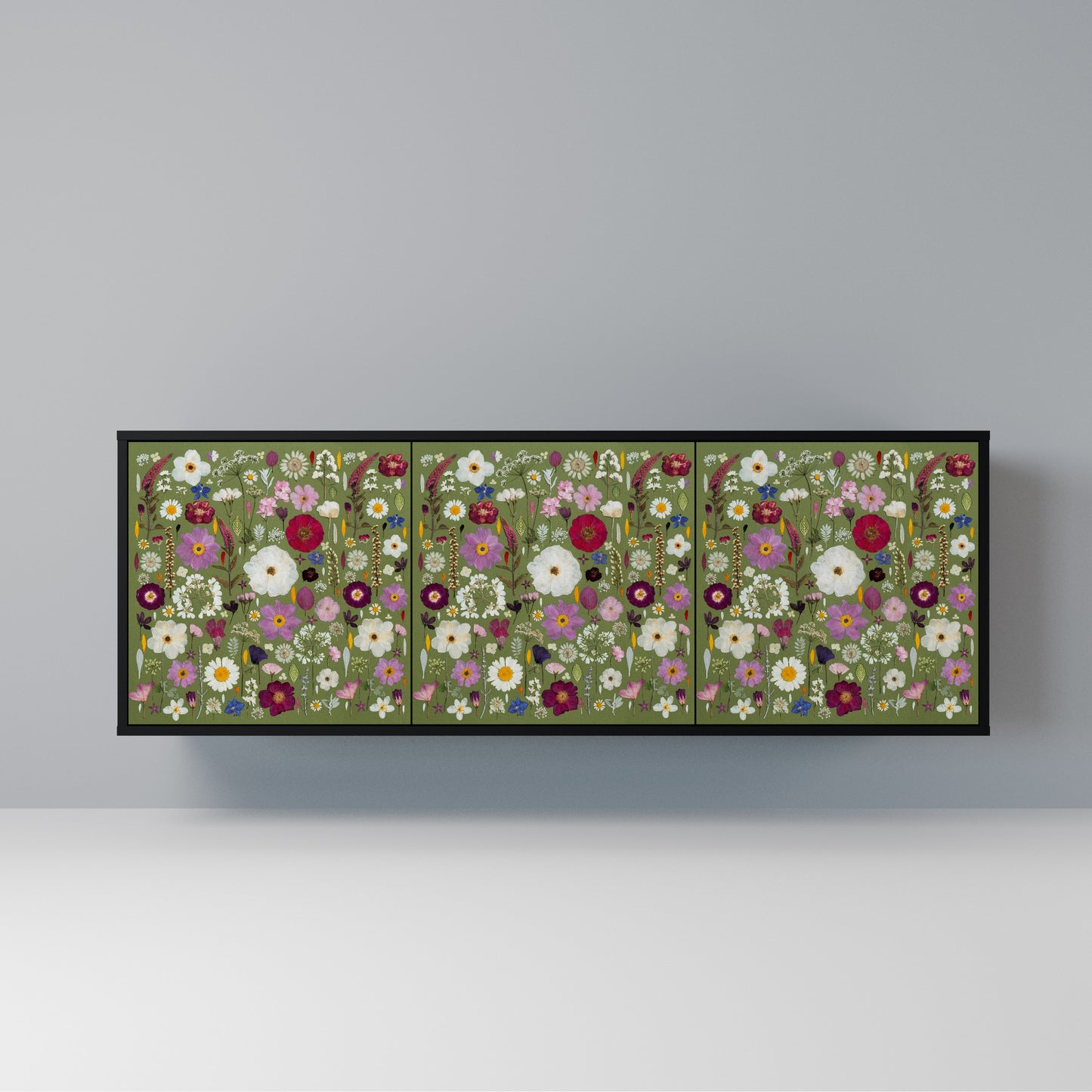 WILD GARDEN 3-Door Sideboard in Black Finish