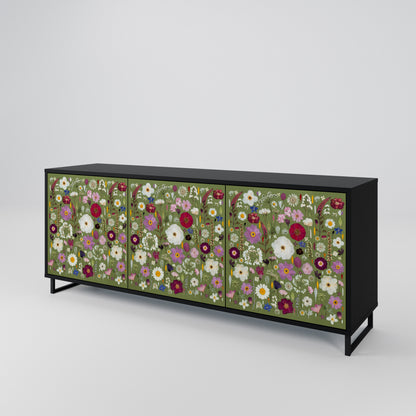 WILD GARDEN 3-Door Sideboard in Black Finish