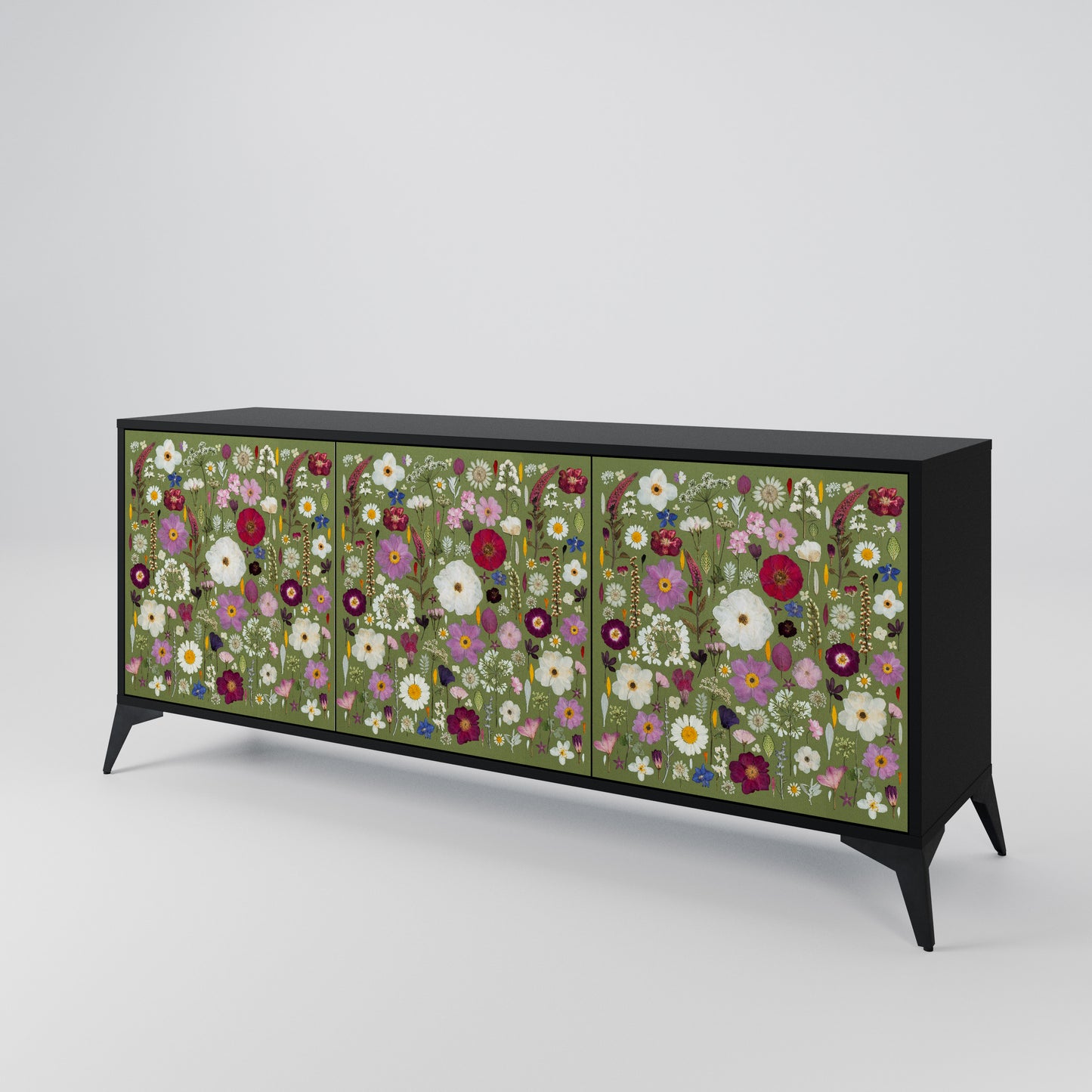 WILD GARDEN 3-Door Sideboard in Black Finish