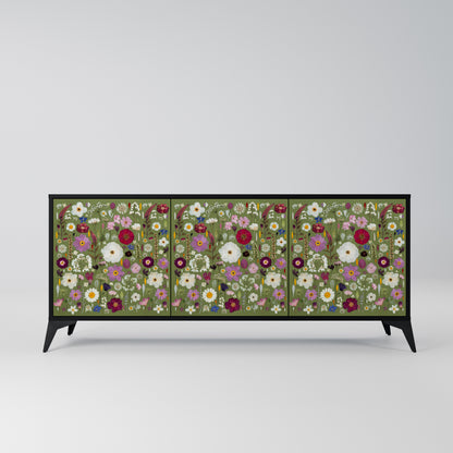WILD GARDEN 3-Door Sideboard in Black Finish