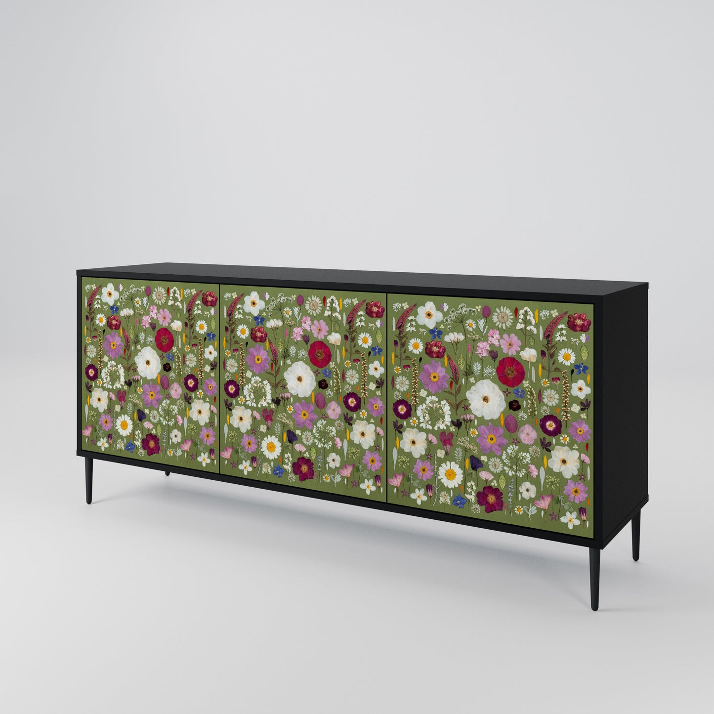 WILD GARDEN 3-Door Sideboard in Black Finish