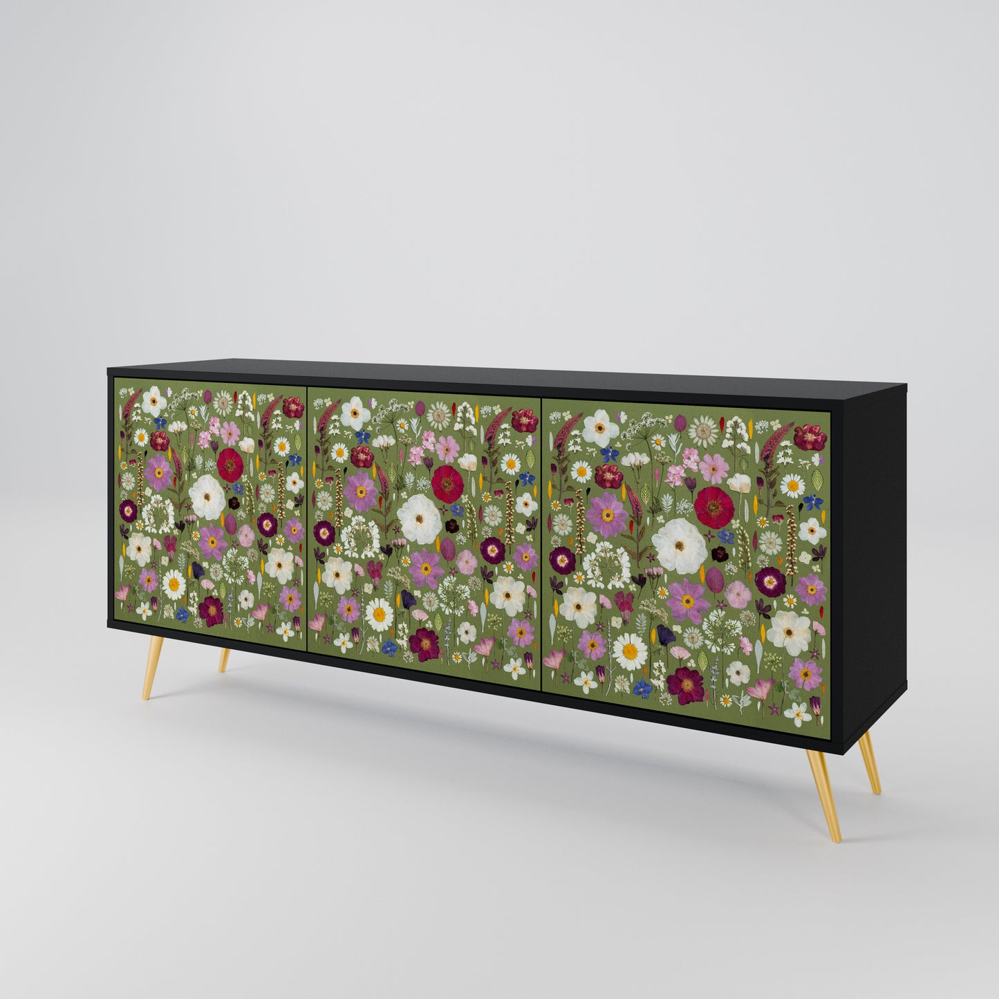 WILD GARDEN 3-Door Sideboard in Black Finish