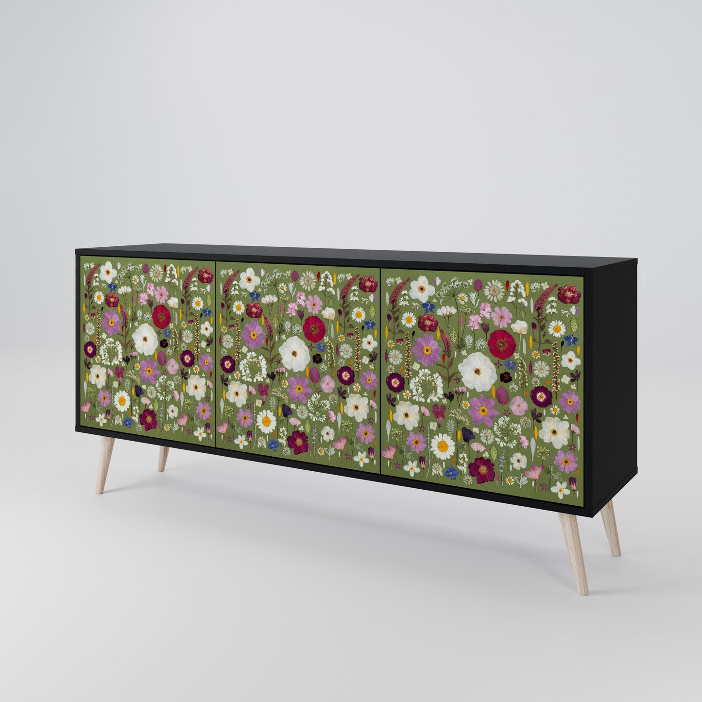 WILD GARDEN 3-Door Sideboard in Black Finish