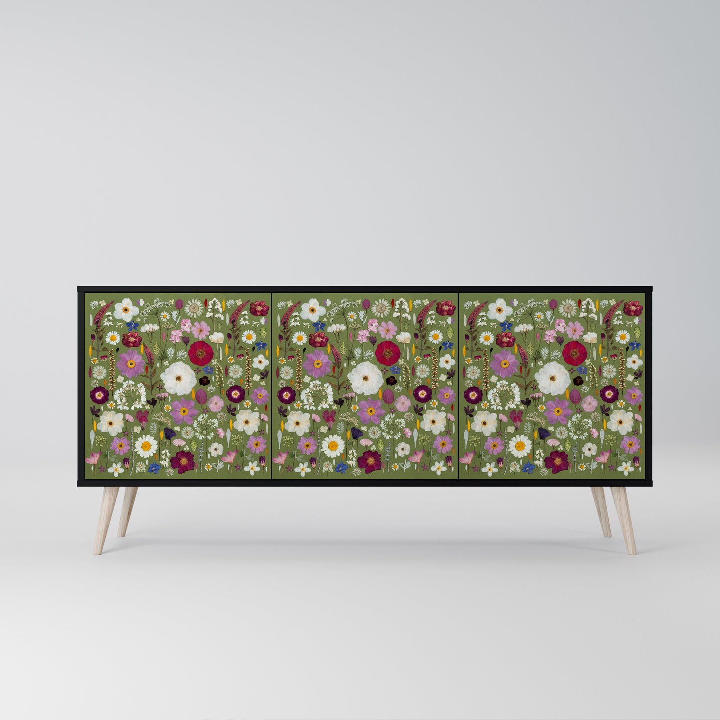WILD GARDEN 3-Door Sideboard in Black Finish