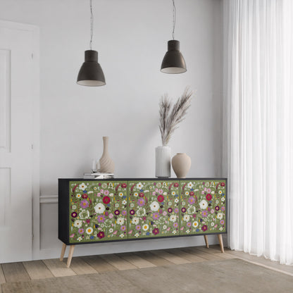 WILD GARDEN 3-Door Sideboard in Black Finish