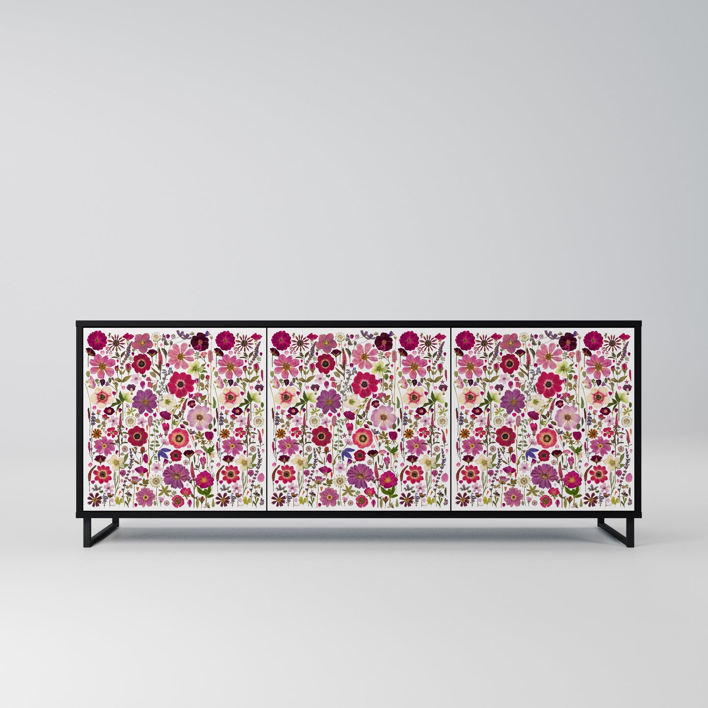 PETAL GARDEN 3-Door Sideboard in Black Finish
