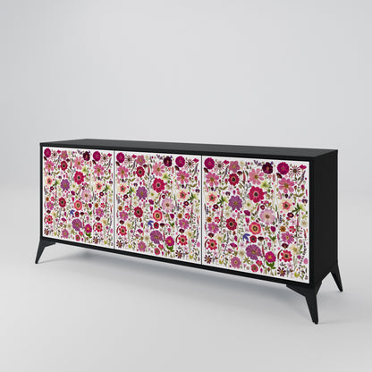 PETAL GARDEN 3-Door Sideboard in Black Finish