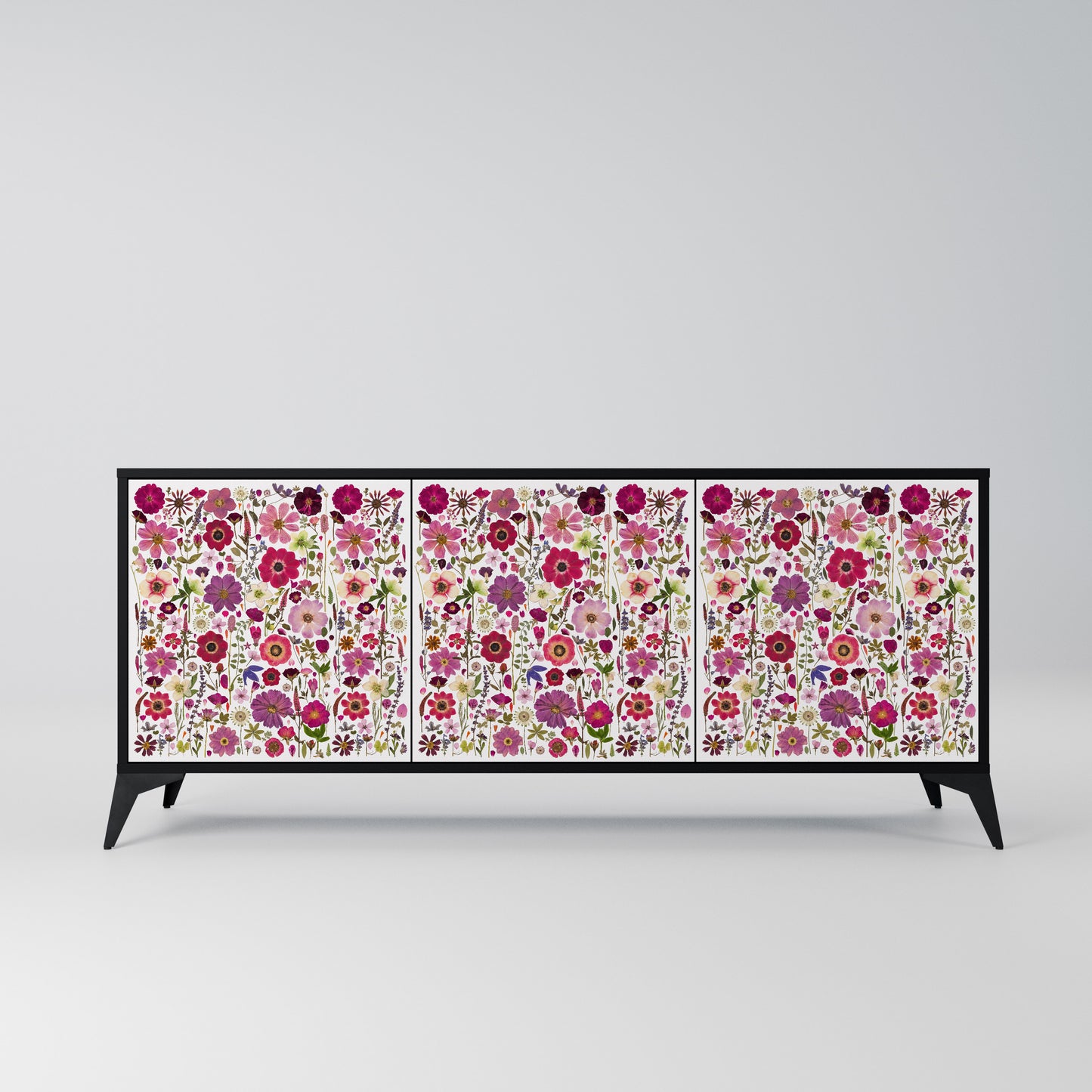 PETAL GARDEN 3-Door Sideboard in Black Finish