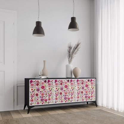 PETAL GARDEN 3-Door Sideboard in Black Finish
