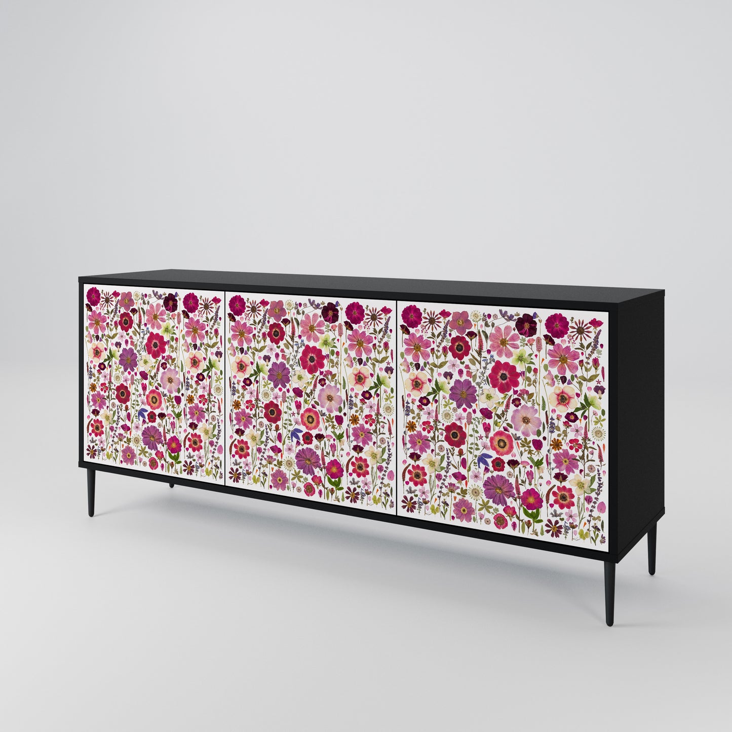 PETAL GARDEN 3-Door Sideboard in Black Finish