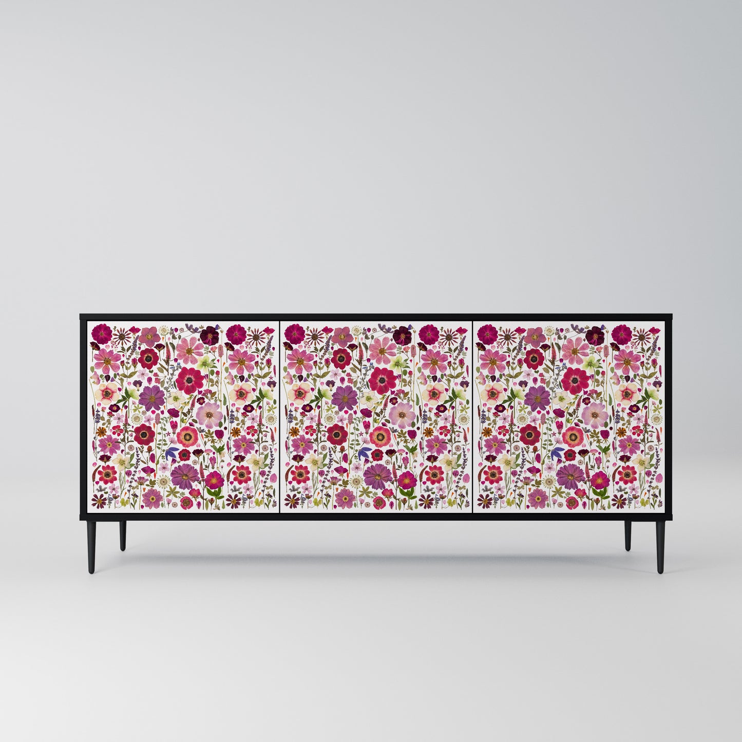 PETAL GARDEN 3-Door Sideboard in Black Finish