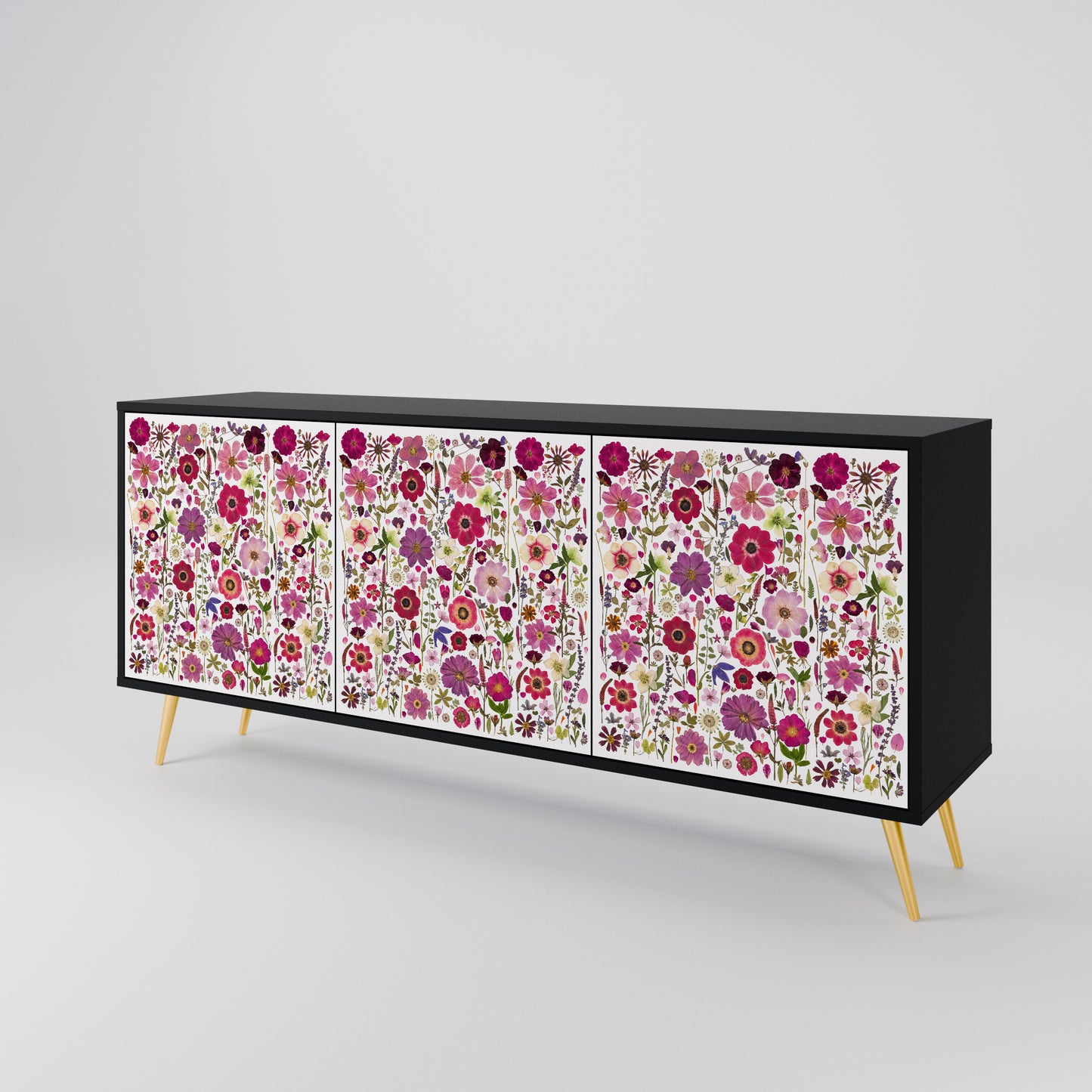 PETAL GARDEN 3-Door Sideboard in Black Finish