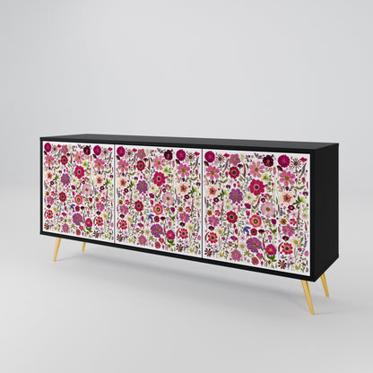 PETAL GARDEN 3-Door Sideboard in Black Finish