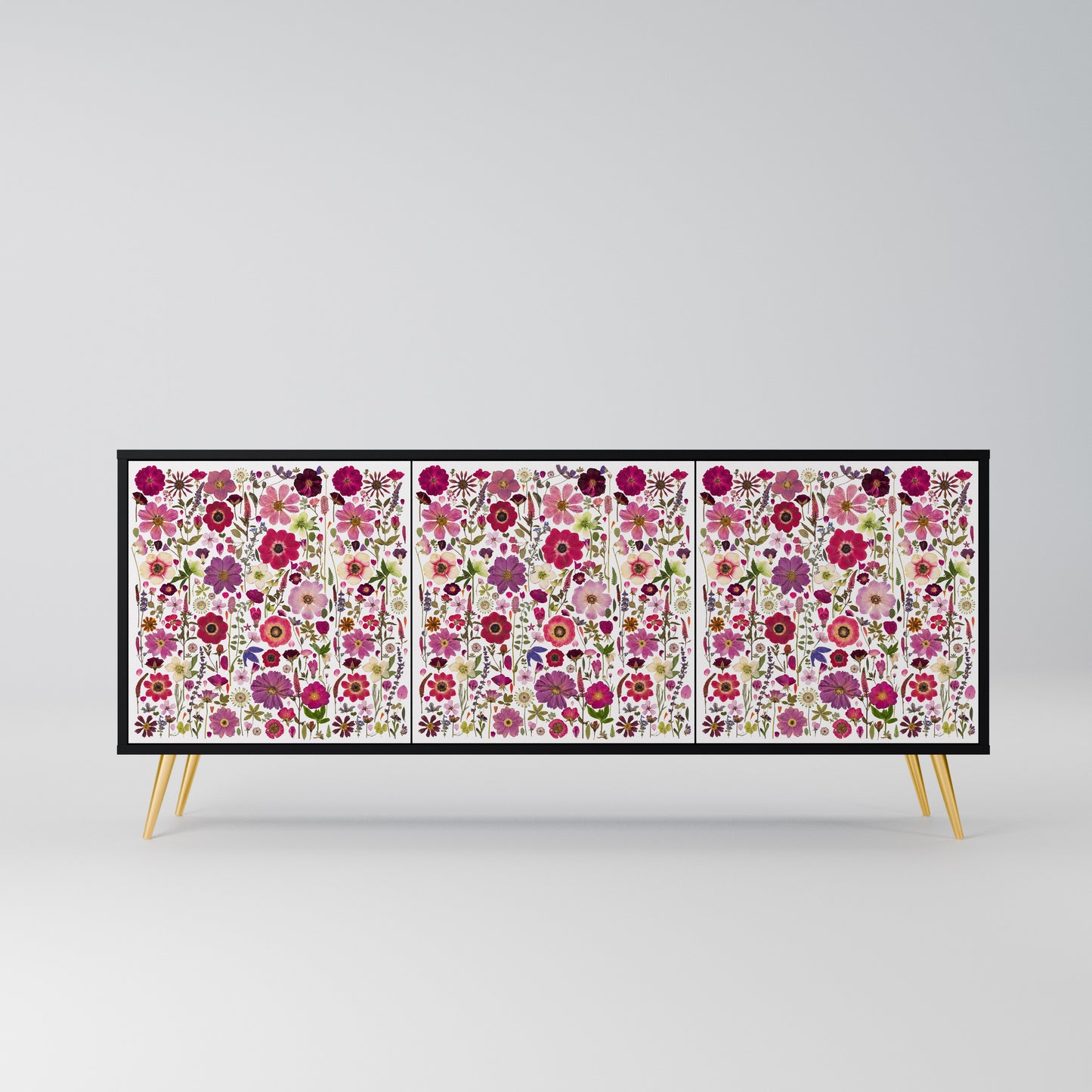 PETAL GARDEN 3-Door Sideboard in Black Finish