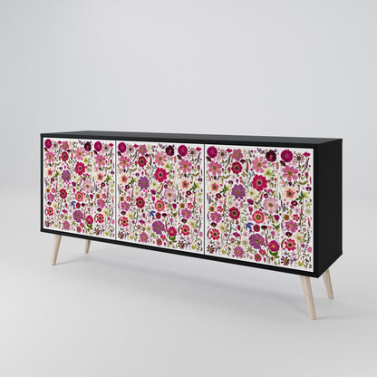 PETAL GARDEN 3-Door Sideboard in Black Finish