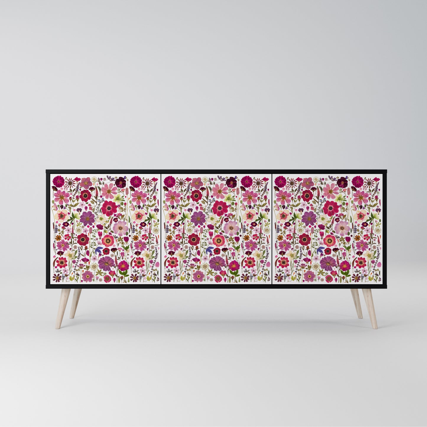PETAL GARDEN 3-Door Sideboard in Black Finish