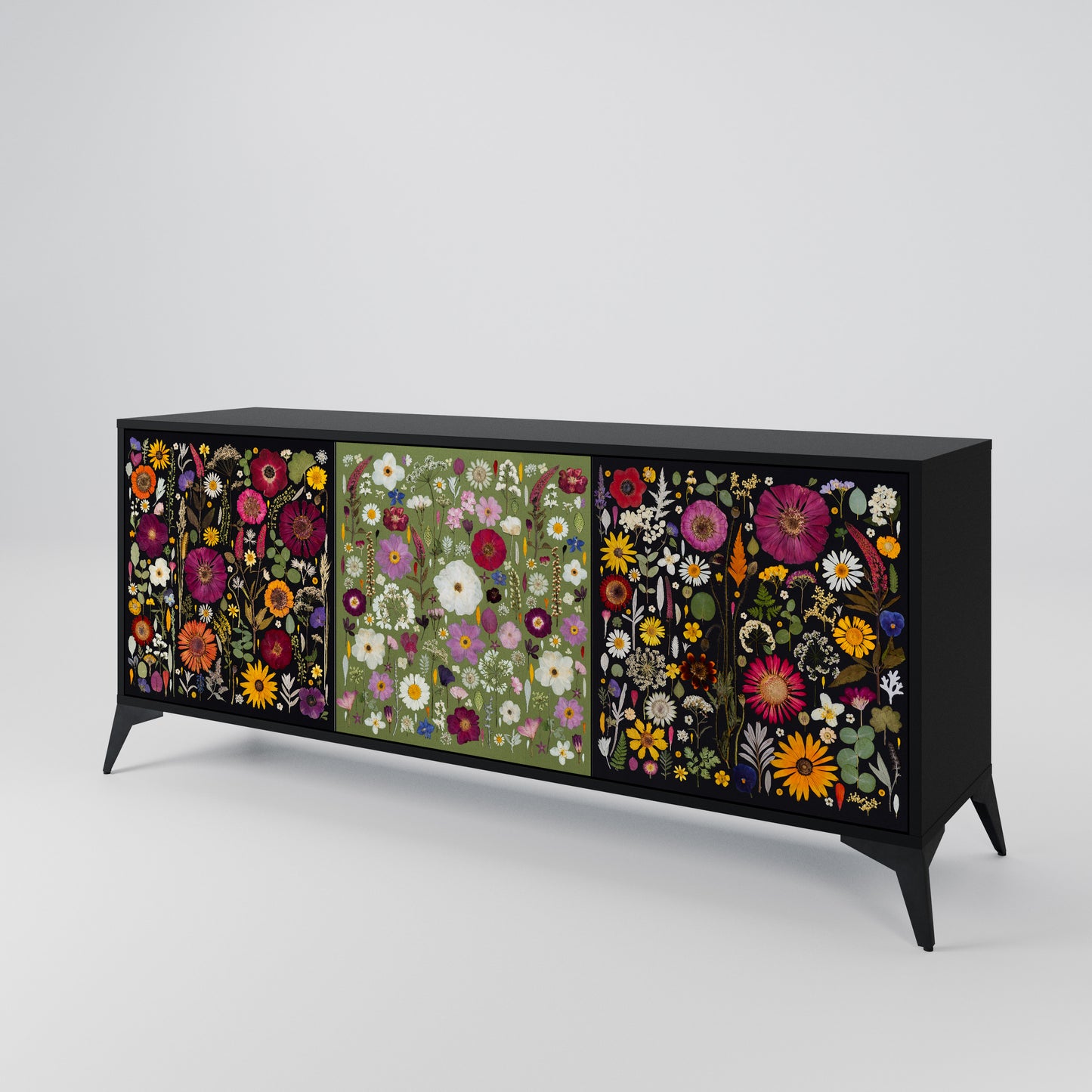 VERDANT GARDEN Madia a 3 Ante in Finitura Nera