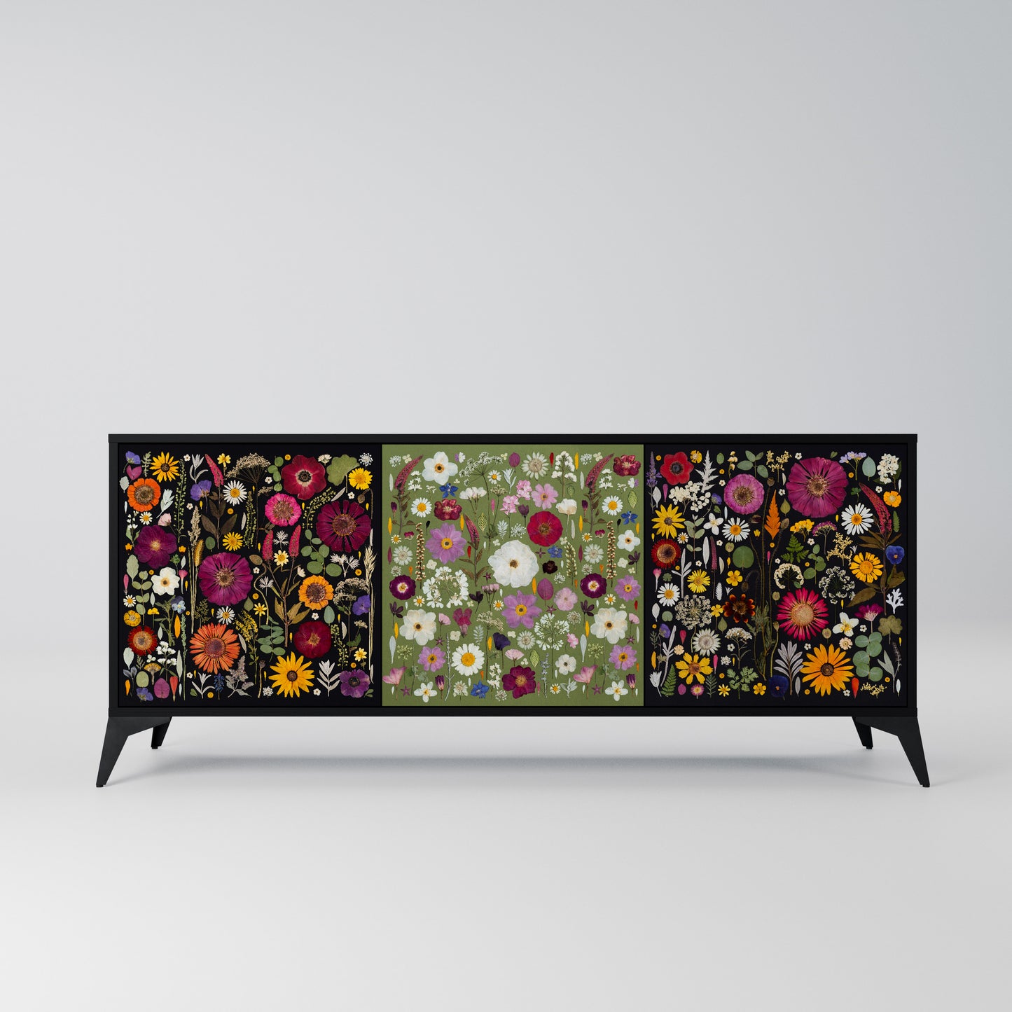 VERDANT GARDEN Madia a 3 Ante in Finitura Nera