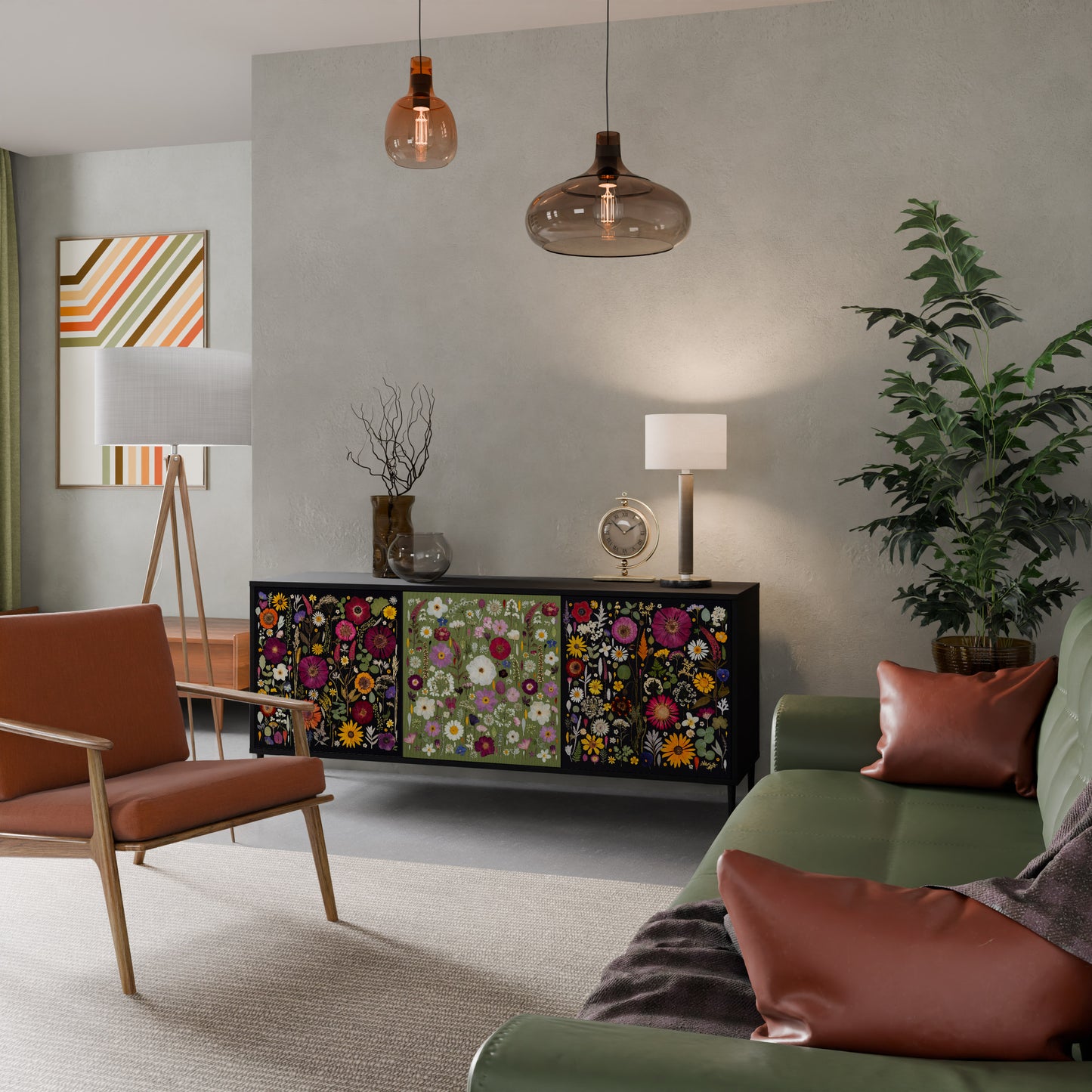 VERDANT GARDEN Madia a 3 Ante in Finitura Nera