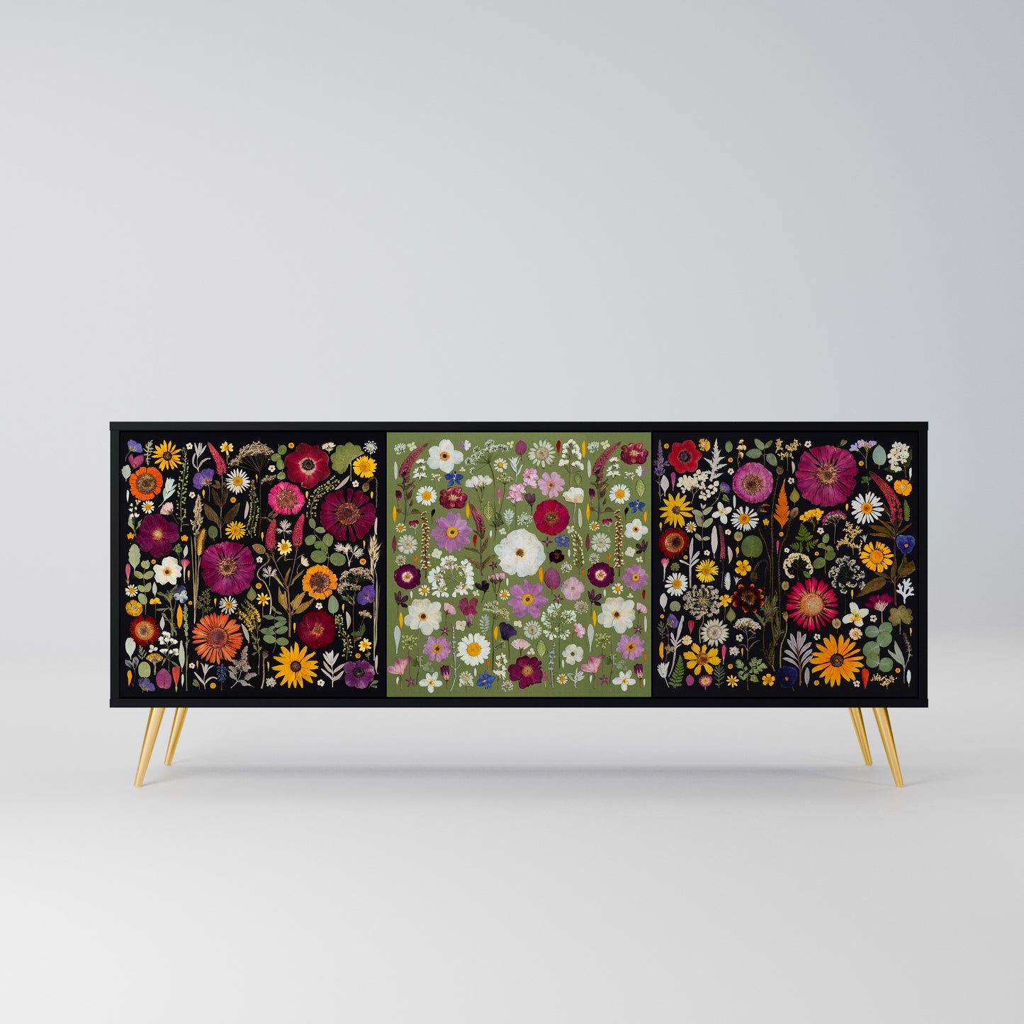 VERDANT GARDEN Madia a 3 Ante in Finitura Nera