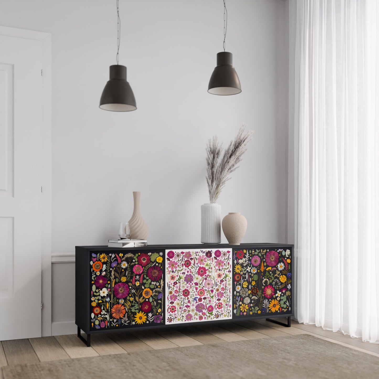 DAYNITE GARDEN 3-Door Sideboard in Black Finish