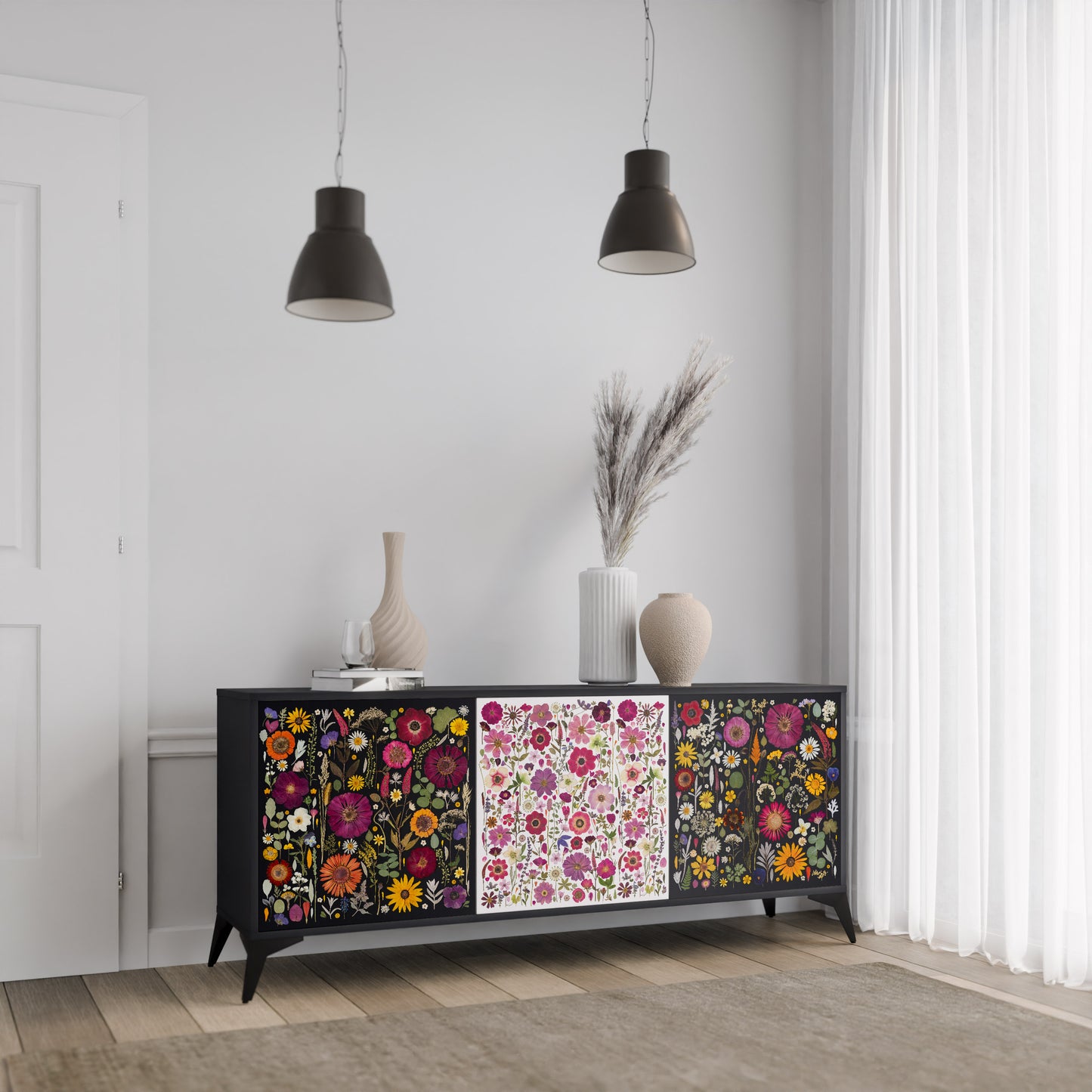 DAYNITE GARDEN 3-Door Sideboard in Black Finish