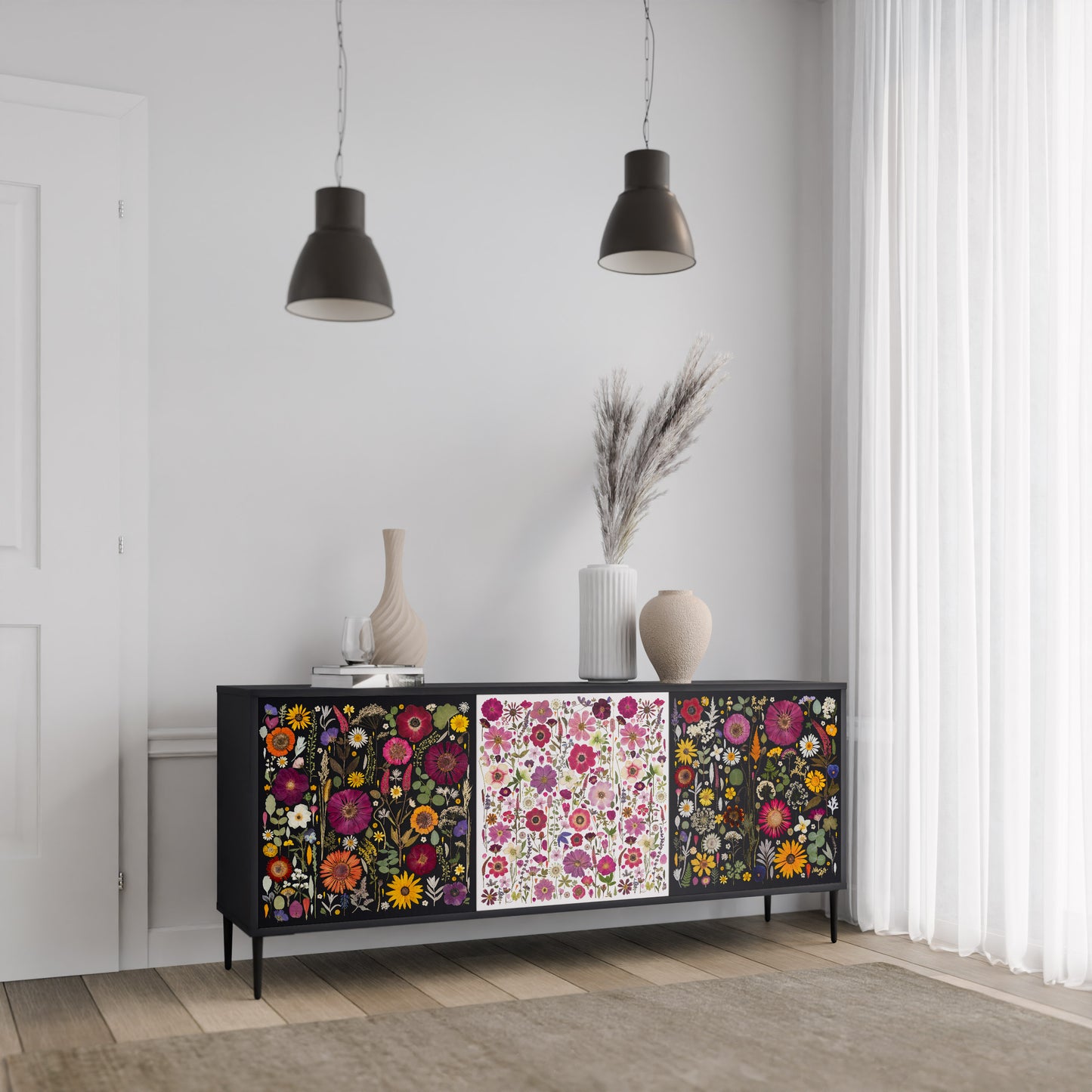 DAYNITE GARDEN 3-Door Sideboard in Black Finish