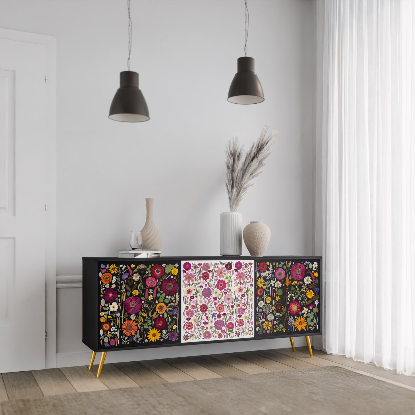 DAYNITE GARDEN 3-Door Sideboard in Black Finish