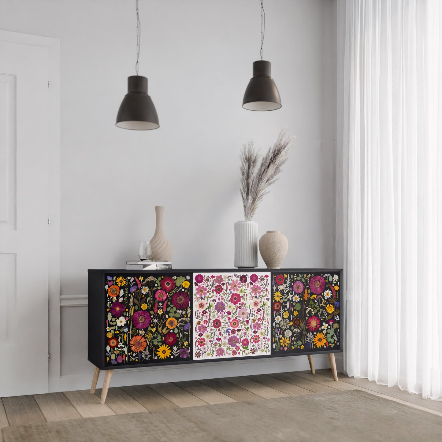 DAYNITE GARDEN 3-Door Sideboard in Black Finish