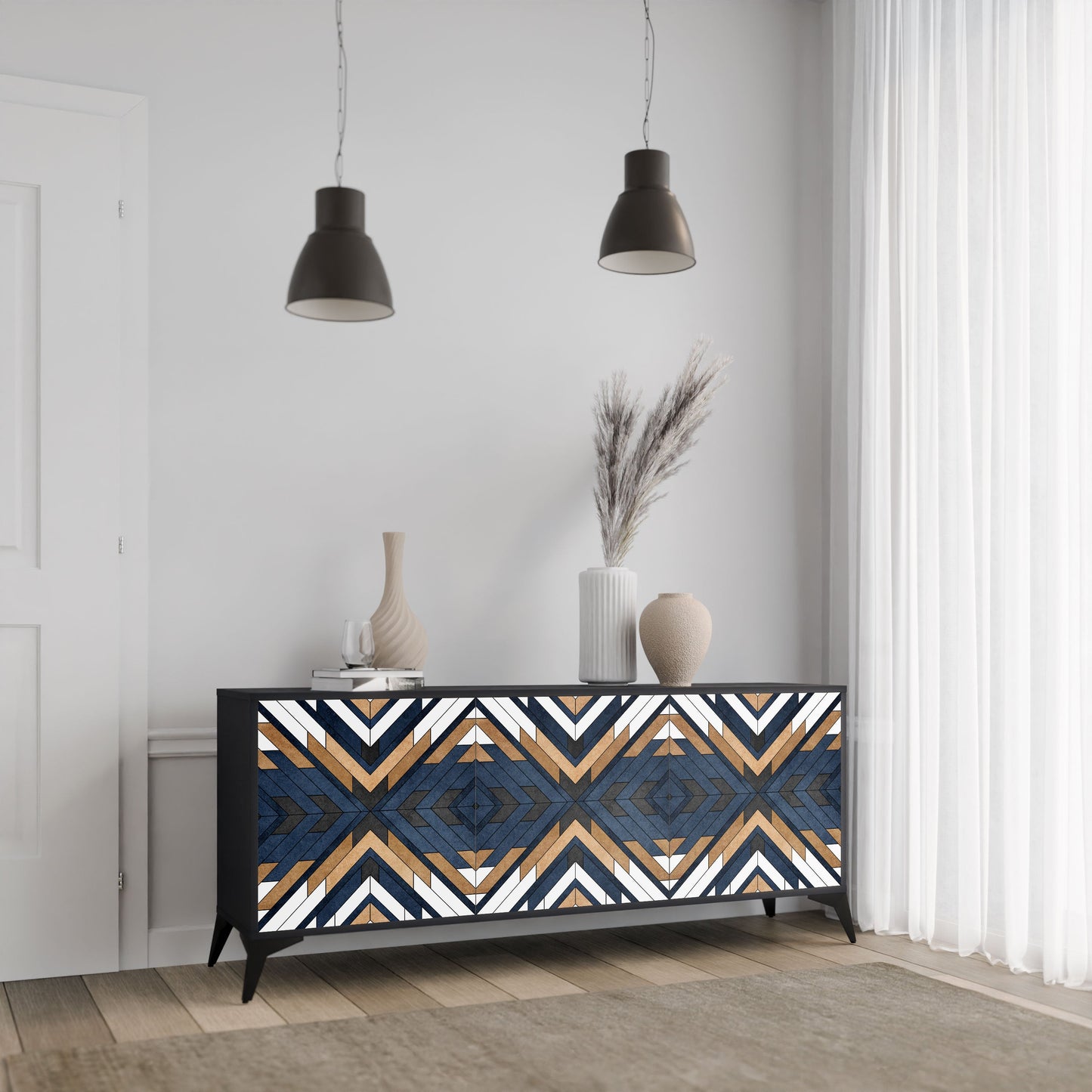 Credenza ARTFUL GEOMETRY a 3 ante in finitura nera