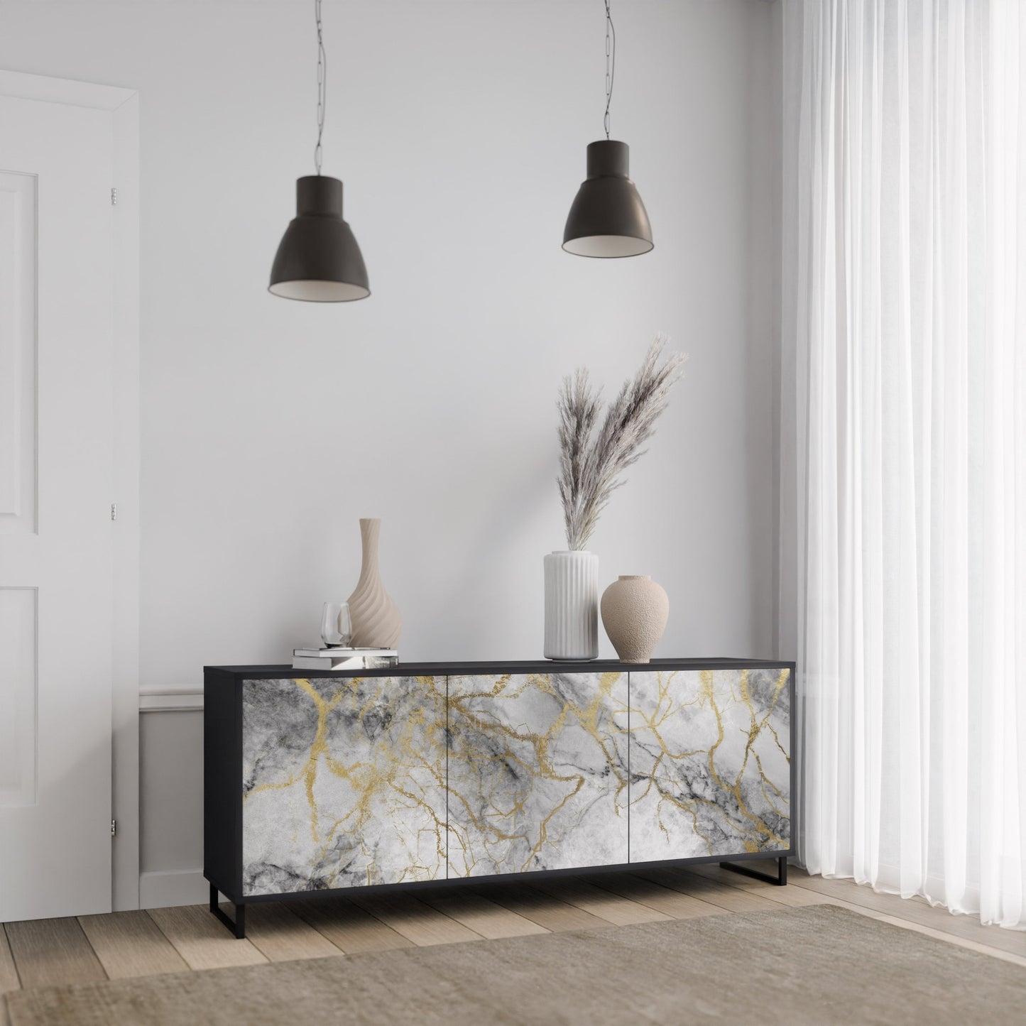 Credenza TIMELESS GLIDE a 3 ante in finitura nera