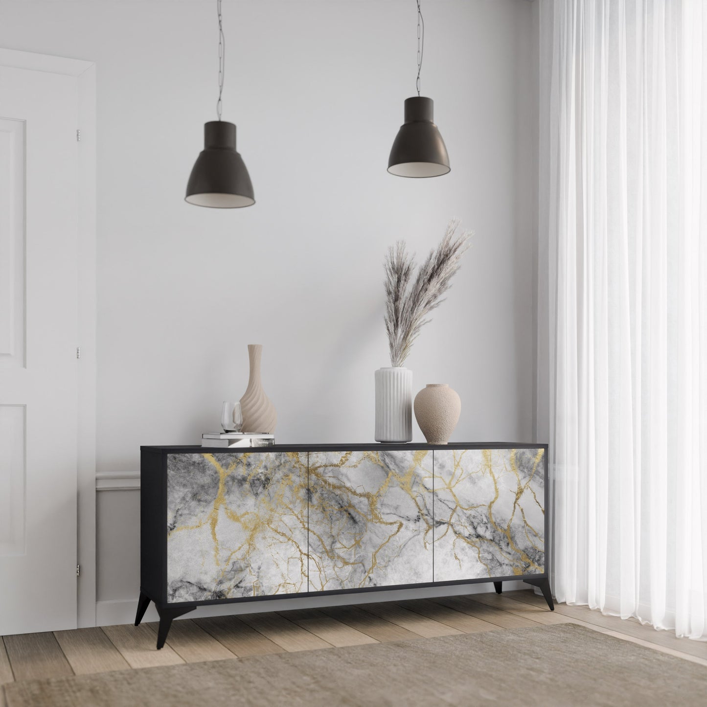 Credenza TIMELESS GLIDE a 3 ante in finitura nera