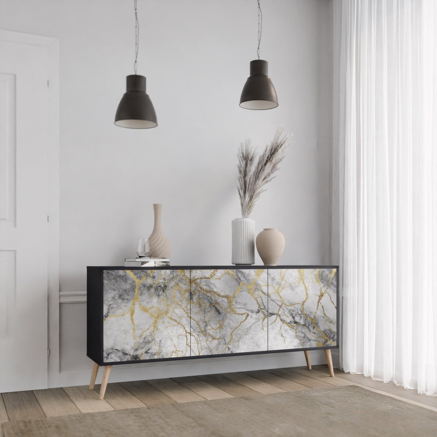 Credenza TIMELESS GLIDE a 3 ante in finitura nera
