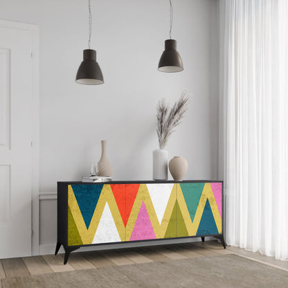 COLORFUL TRIANGLES 3-Door Sideboard in Black Finish
