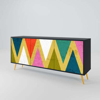 COLORFUL TRIANGLES 3-Door Sideboard in Black Finish