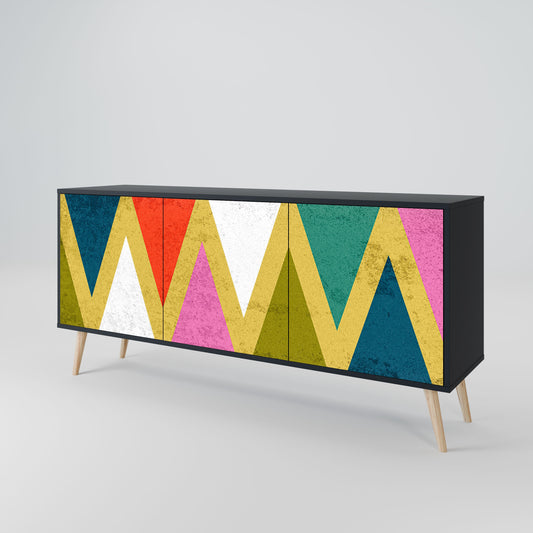 COLORFUL TRIANGLES 3-Door Sideboard in Black Finish