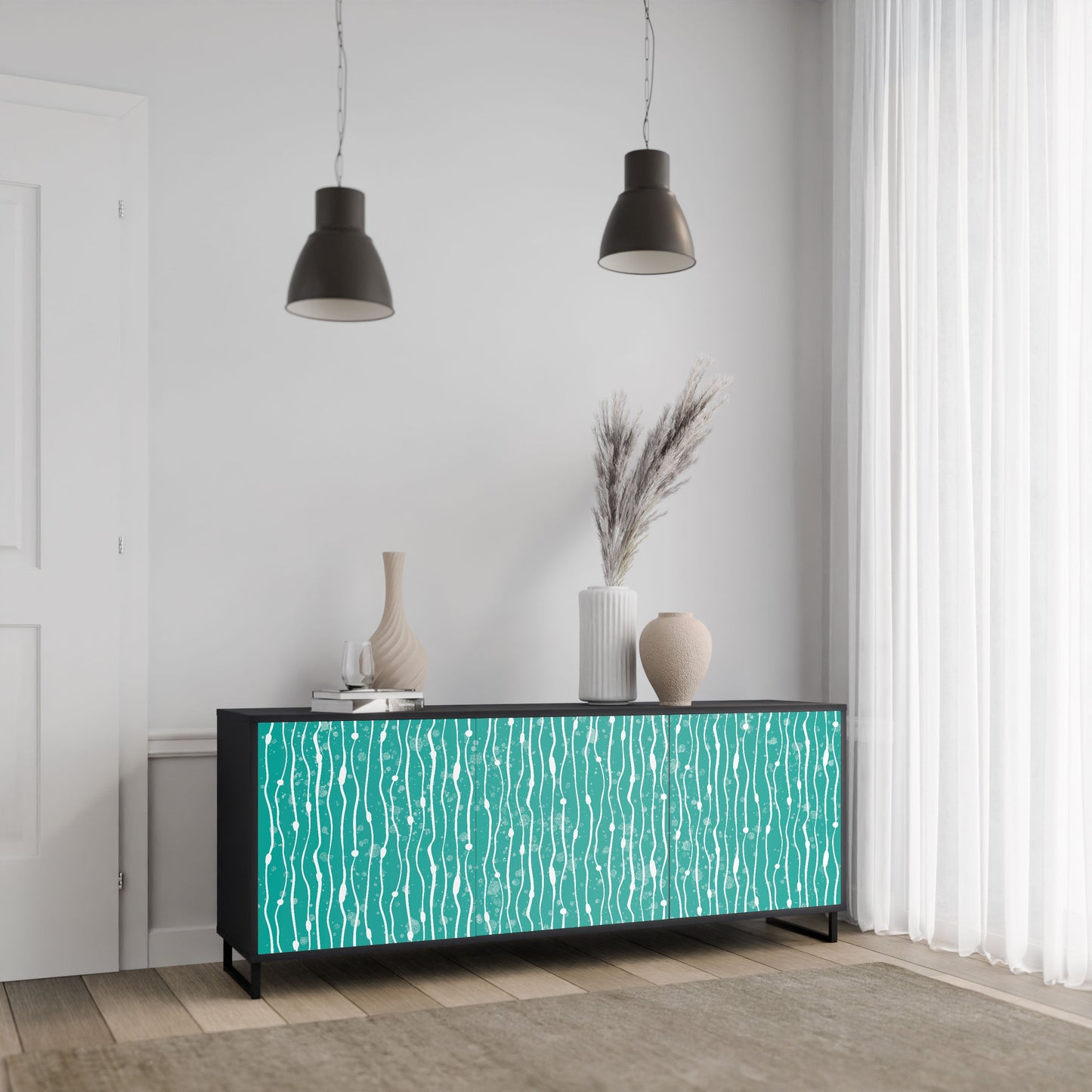TURQUOISE RAIN 3-Door Sideboard in Black Finish