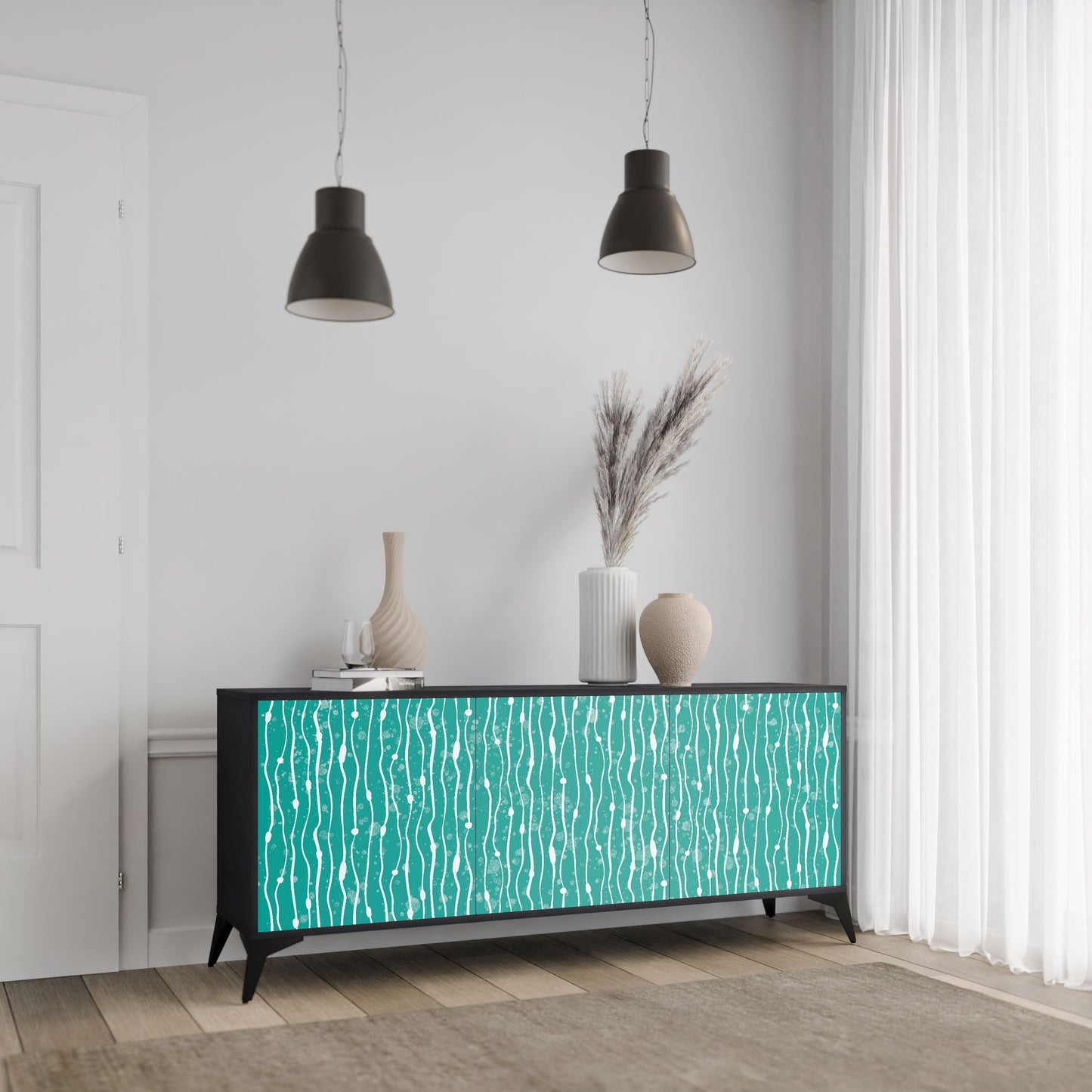 TURQUOISE RAIN 3-Door Sideboard in Black Finish