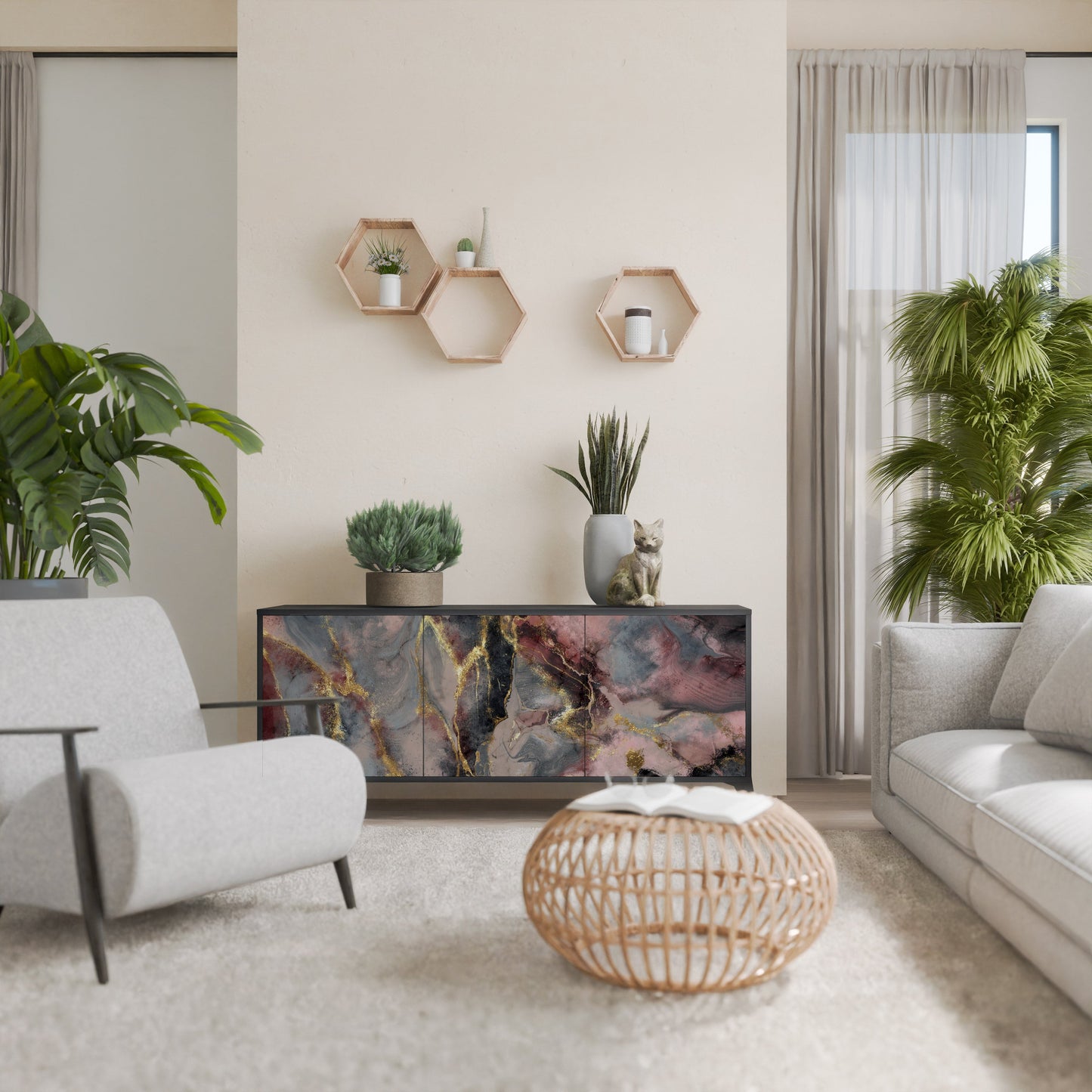 Credenza a 3 ante GOLDEN TIDES in finitura nera