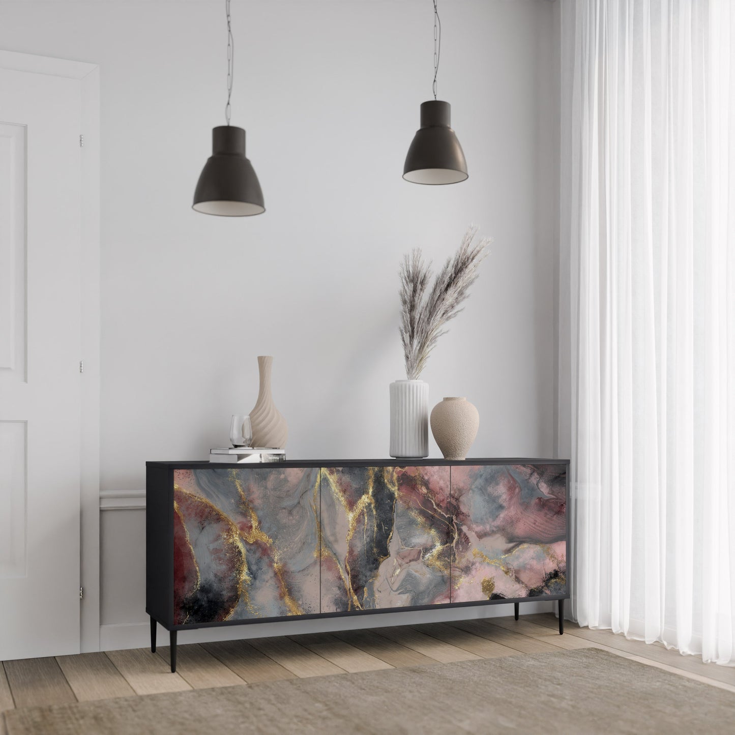 Credenza a 3 ante GOLDEN TIDES in finitura nera