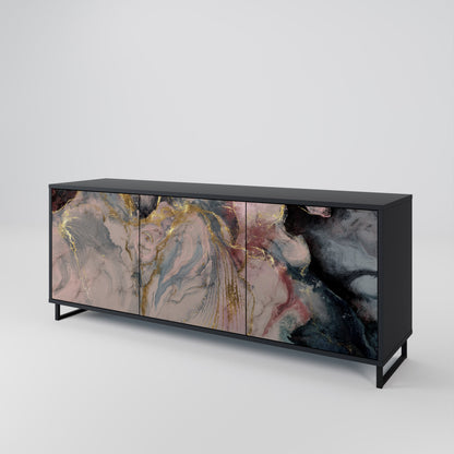 Credenza a 3 ante GILDED SWIRLS in finitura nera
